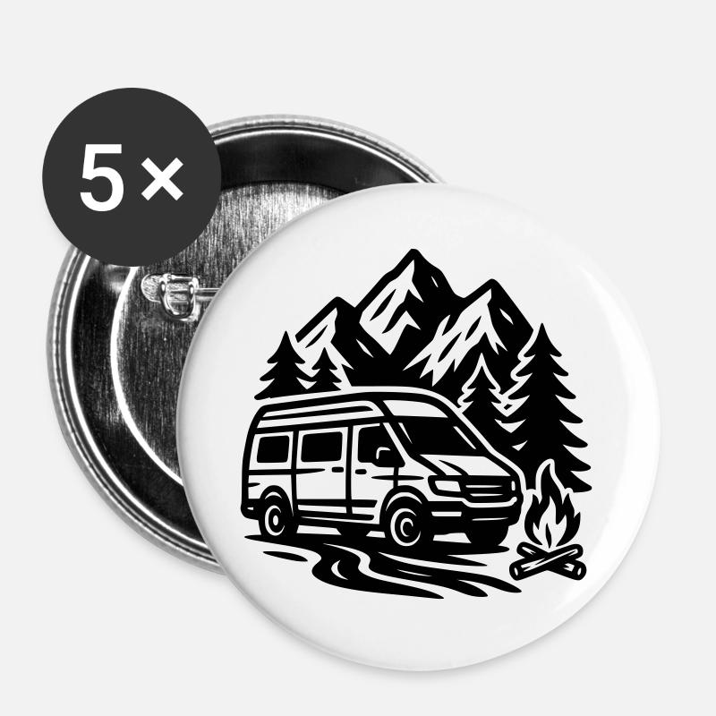 Camping - Buttons groß 56 mm (5er Pack) - Weiß