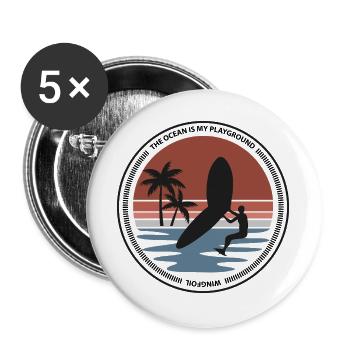 Wingsurfer in sunset on palm beach - Buttons large 2.2''/56 mm (5-pack) - white - Front