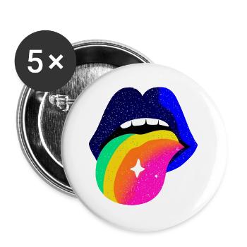 Langue arc-en-ciel Pop Art Lèvres - Lot de 5 grands badges (56 mm) - blanc - Devant