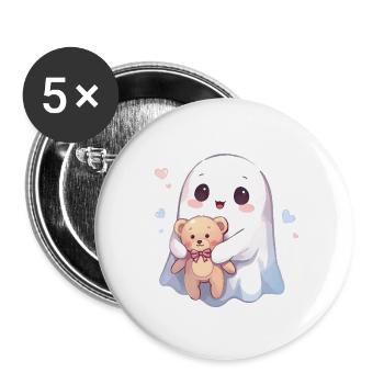 Kawaii Ghost with Teddy Bear and Hearts - Buttons large 2.2''/56 mm (5-pack) - white - Front