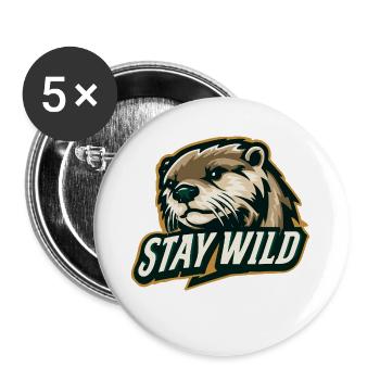 Restez sauvage – Otter Design | Motif Nature & Aventure - Lot de 5 grands badges (56 mm) - blanc - Devant