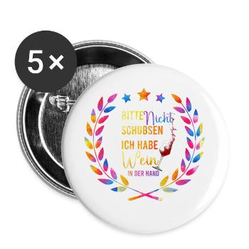 Wine in your hand – please don't push - Buttons large 2.2''/56 mm (5-pack) - white - Front