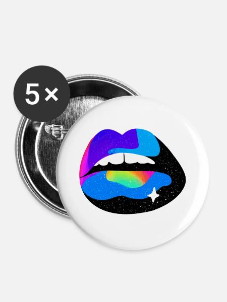Kosmische Regenbogenlippen - Buttons groß 56 mm (5er Pack) - Weiß
