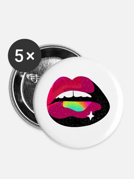 Kosmischer Regenbogen Lippenkuss - Buttons groß 56 mm (5er Pack) - Weiß
