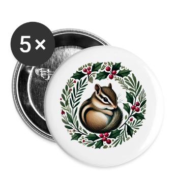 Stechpalmenkranz Eichhörnchen Charm - Buttons groß 56 mm (5er Pack) - Weiß - Vorne