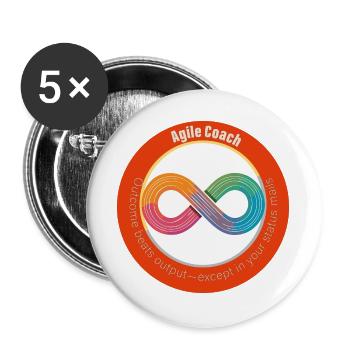 Agile Coach: Outcome vs Output - Buttons groß 56 mm (5er Pack) - Weiß - Vorne