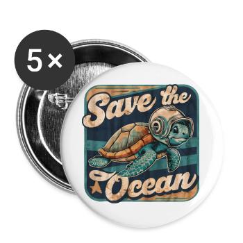 Rettet die Meeresschutzumwelt Surfer - Buttons groß 56 mm (5er Pack) - Weiß - Vorne