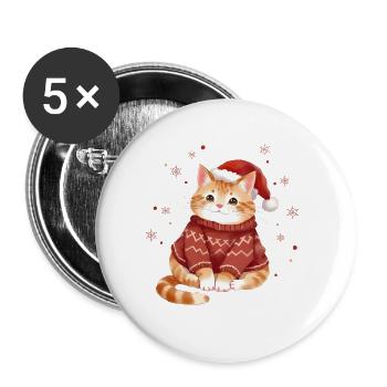 Cozy Cat Christmas Sweater Design - Buttons groß 56 mm (5er Pack) - Weiß - Vorne