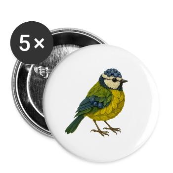 Blaumeise im Naturlook - Buttons groß 56 mm (5er Pack) - Weiß - Vorne