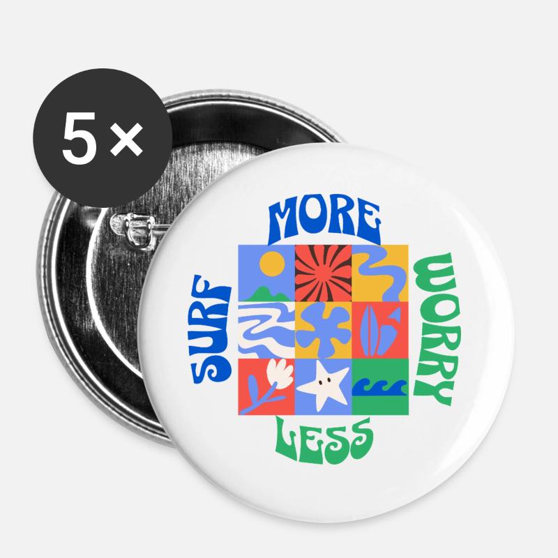 Surf More Worry Less - Buttons large 2.2''/56 mm (5-pack) - white