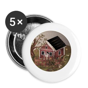 Small red house in the garden in oil painting style - Buttons large 2.2''/56 mm (5-pack) - white - Front