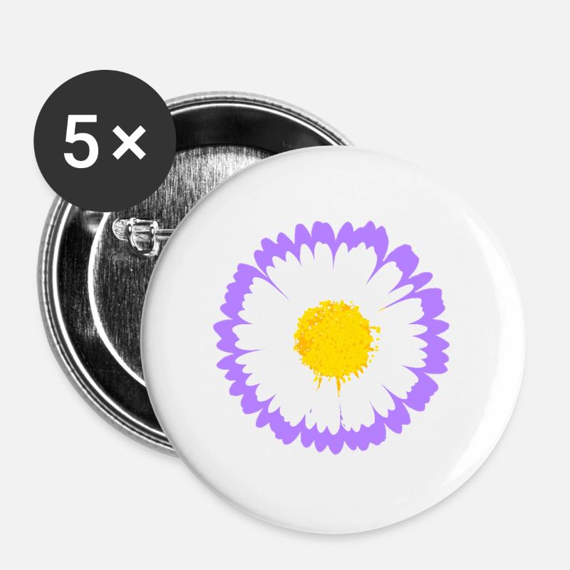 Purple Daisy Bloom with Yellow Core - Buttons large 2.2''/56 mm (5-pack) - white
