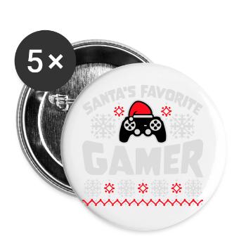 Santa's Favorite Gamer Controller Weihnachten Nerd - Buttons groß 56 mm (5er Pack) - Weiß - Vorne
