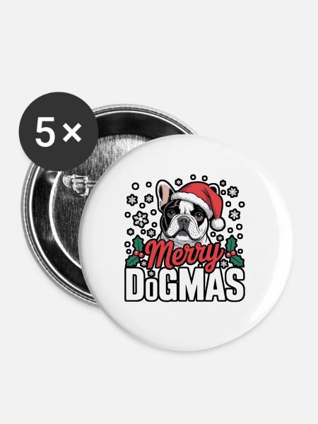 Merry Dogmas Bulldog - Buttons groß 56 mm (5er Pack) - Weiß