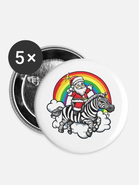 Zebra Weihnachtsmann Weihnachten - Buttons groß 56 mm (5er Pack) - Weiß