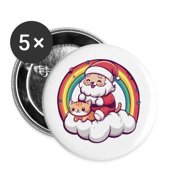 Cat Santa Claus Christmas - Buttons large 2.2''/56 mm (5-pack) - white - Front