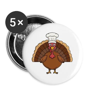 Chef Turquie Dessin animé Thanksgiving - Lot de 5 grands badges (56 mm) - blanc - Devant
