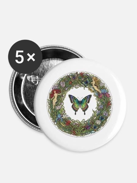 Blumenkreis Schmetterling Traumbild - Buttons groß 56 mm (5er Pack) - Weiß