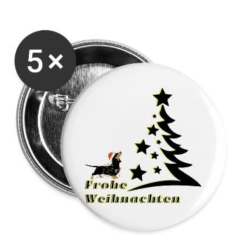 Frohe Weihnachten Dackel schaut den Christbaum an - Buttons groß 56 mm (5er Pack) - Weiß - Vorne
