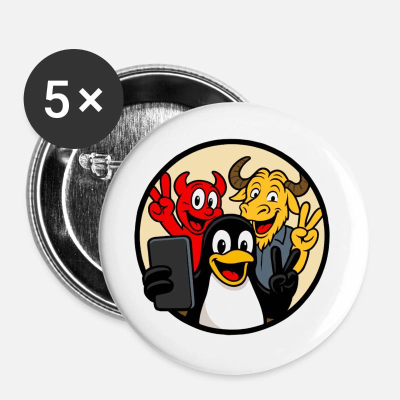 Smoking, Beastie & GNU Selfie - Buttons groß 56 mm (5er Pack) - Weiß