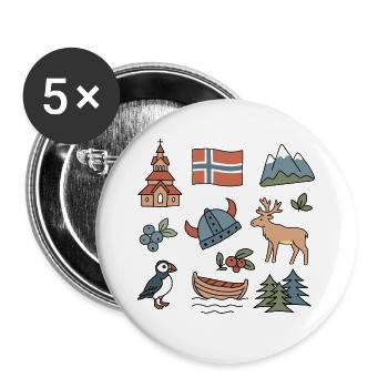 Nature norvégienne et symboles nordiques - Lot de 5 grands badges (56 mm) - blanc - Devant