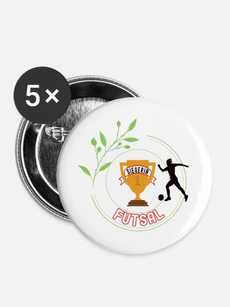 Futsal Siegerin Gewinner Turnier Meisterschaft - Buttons groß 56 mm (5er Pack) - Weiß
