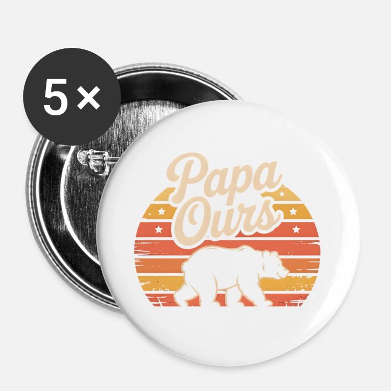 Papa Bear Retro Sun - Buttons large 2.2''/56 mm (5-pack) - white