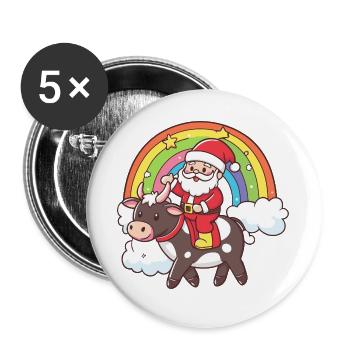 Kuh Weihnachtsmann Weihnachten - Buttons groß 56 mm (5er Pack) - Weiß - Vorne