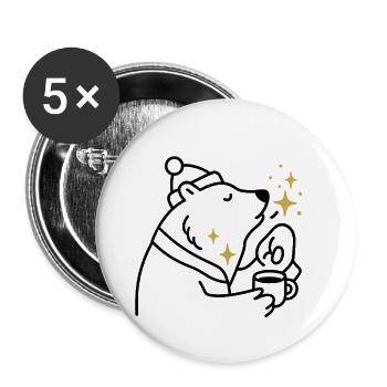 Sternenglitzer Bär Kaffeezauber - Buttons groß 56 mm (5er Pack) - Weiß - Vorne