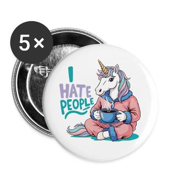 Unicorn Coffee Morning Grouch Funny Introvert - Buttons large 2.2''/56 mm (5-pack) - white - Front