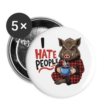 Wildschwein Kaffee Morgenmuffel Lustig Jäger - Buttons groß 56 mm (5er Pack) - Weiß - Vorne
