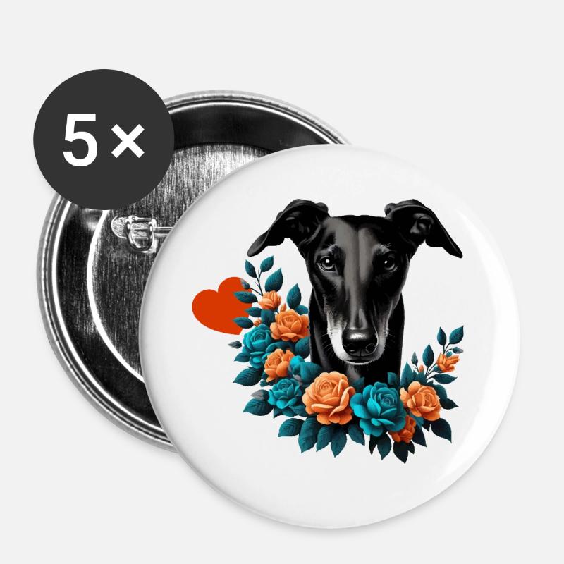 Galgo Blackbeauty Nr01 - Buttons groß 56 mm (5er Pack) - Weiß