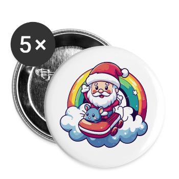 Souris Père Noël - Lot de 5 grands badges (56 mm) - blanc - Devant