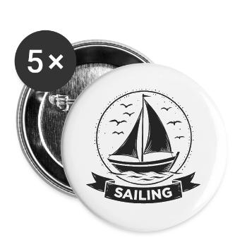 Sailing Segelboot Maritim Sport - Buttons groß 56 mm (5er Pack) - Weiß - Vorne