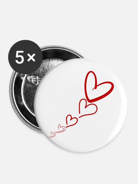 Lineare rote Herzen - Buttons groß 56 mm (5er Pack) - Weiß