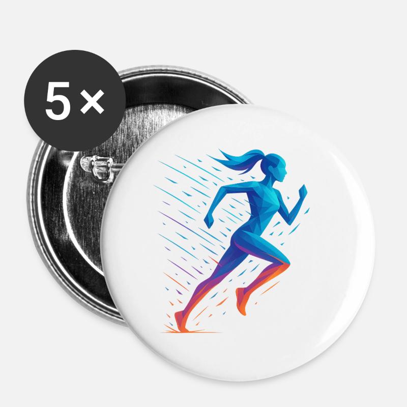 Geometric runner in motion - Buttons large 2.2''/56 mm (5-pack) - white