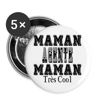 Maman Agente Maman Très Cool - Lot de 5 grands badges (56 mm) - blanc - Devant