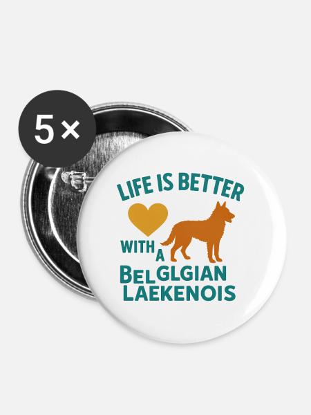 Belgian Laekenois Heart Tee - Buttons groß 56 mm (5er Pack) - Weiß