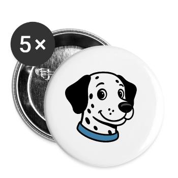 Dalmatiner mit blauer Halskette - Buttons groß 56 mm (5er Pack) - Weiß - Vorne