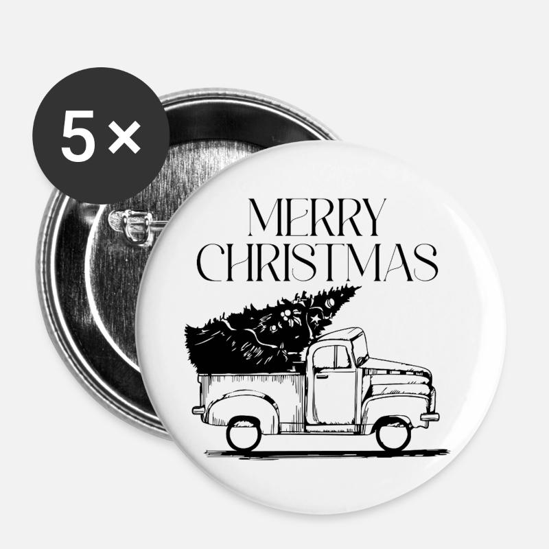 Car with christmas tree - modern christmas design - Buttons large 2.2''/56 mm (5-pack) - white