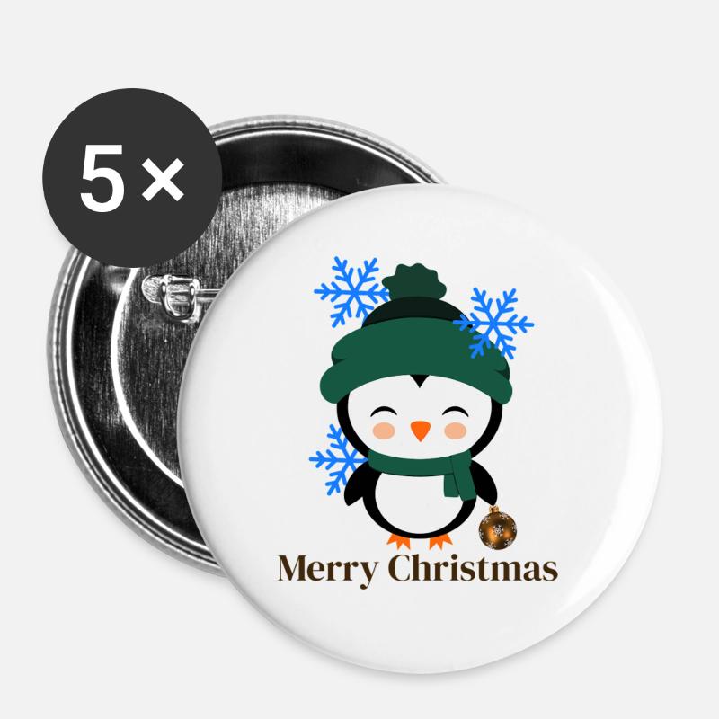 Winter penguin with snowflakes - Buttons large 2.2''/56 mm (5-pack) - white