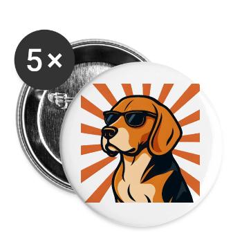 Beagle Hund mit Retro Sonnenbrille - Buttons groß 56 mm (5er Pack) - Weiß - Vorne