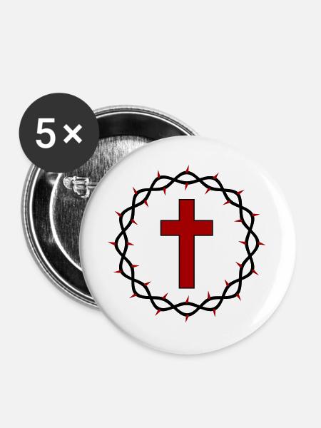 Kreuz und Dornenkrone - Buttons groß 56 mm (5er Pack) - Weiß
