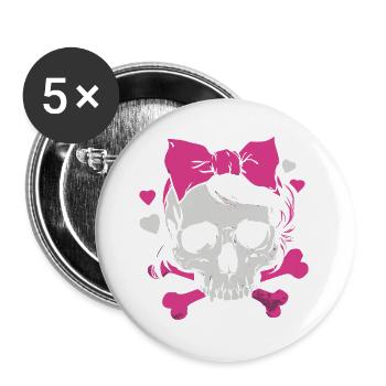 Pink Skull mit Zöpfen und Schleifen - Buttons groß 56 mm (5er Pack) - Weiß - Vorne