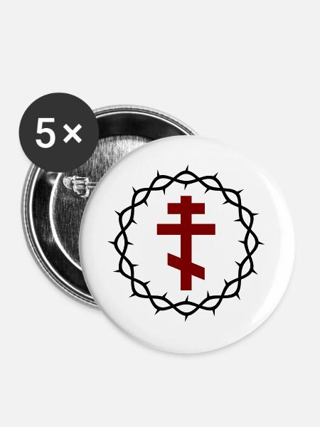 Orthodoxes Kreuz und Dornenkrone - Buttons groß 56 mm (5er Pack) - Weiß
