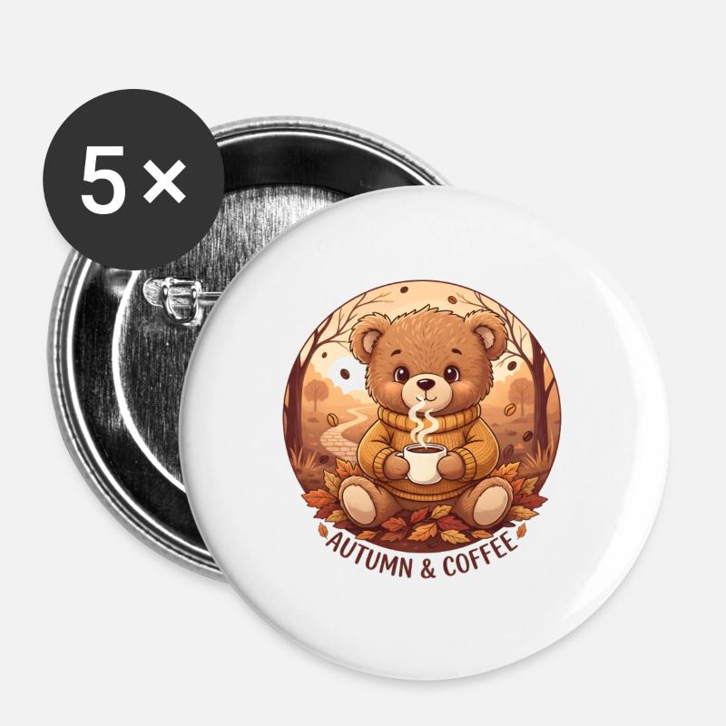 HERBST & KAFFEE - Buttons groß 56 mm (5er Pack) - Weiß