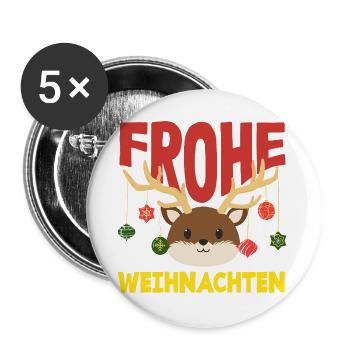 Corgi Joyeux Noël avec chapeau de Père Noël - Lot de 5 grands badges (56 mm) - blanc - Devant