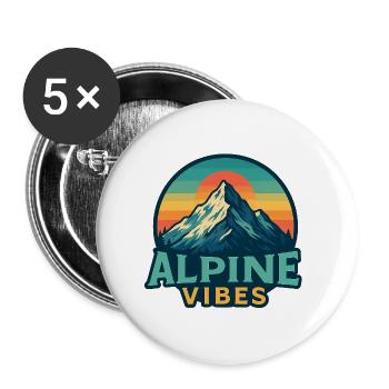 Alpine Vibes Motif Montagne Rétro Coucher de soleil - Lot de 5 grands badges (56 mm) - blanc - Devant