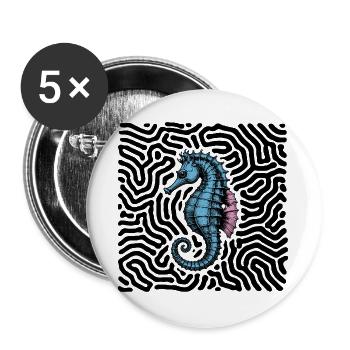Seepferdchen - Buttons groß 56 mm (5er Pack) - Weiß - Vorne