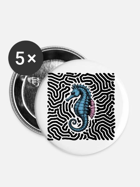 Seepferdchen - Buttons groß 56 mm (5er Pack) - Weiß